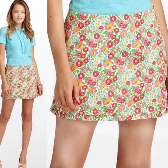 Lilly Pulitzer Callie Floral Ruffled Mini Skirt Size 0 Gardens By The Sea - Picture 1 of 10